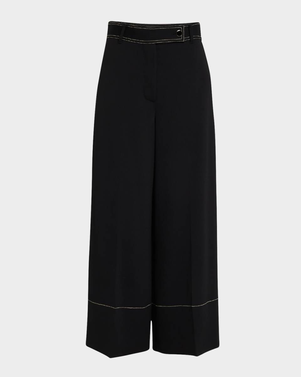 Light Weight Stretch Sable Cropped Pant W Side Pockets Contrast Topstitch Detail